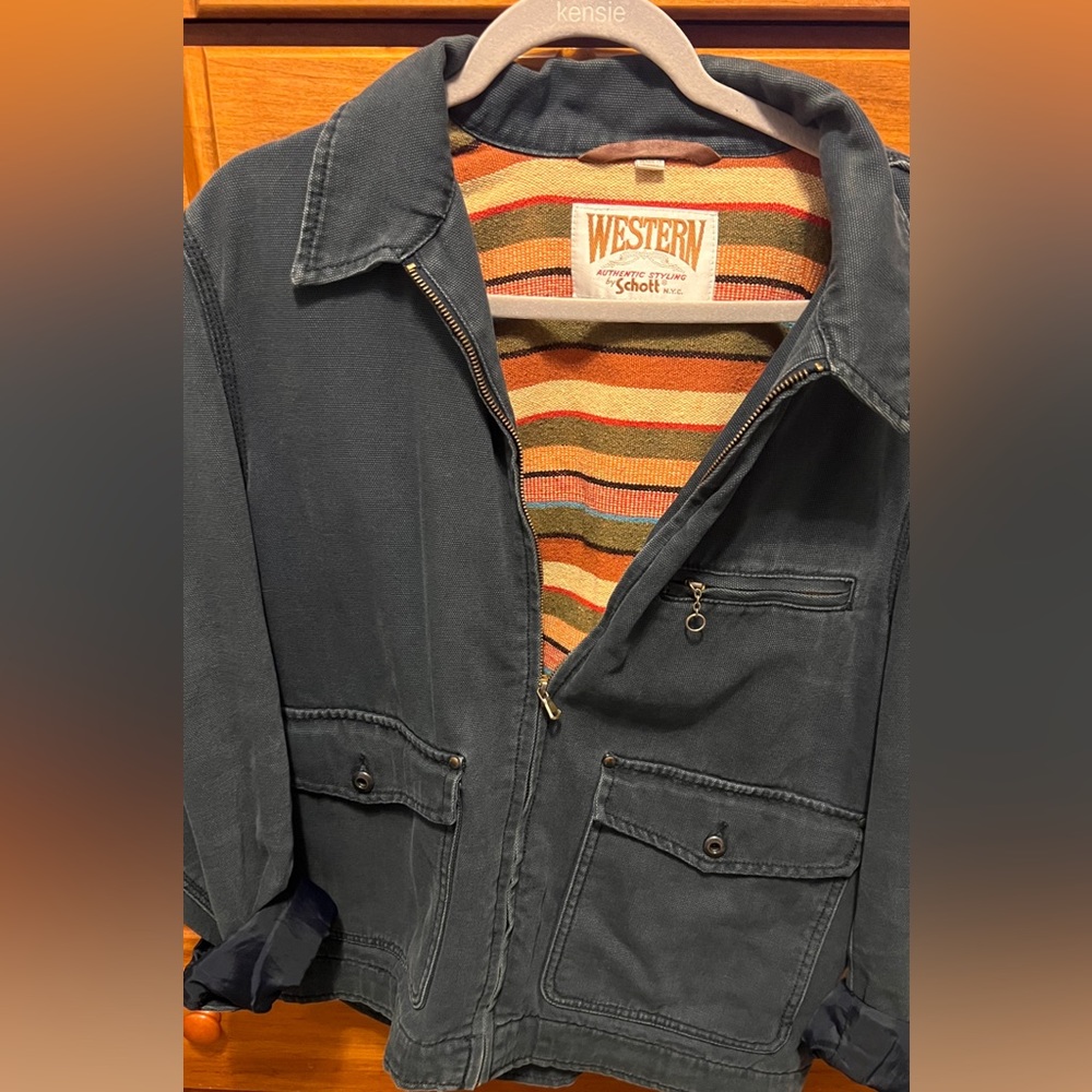 Western Schott women’s lined denim jacket. Very great quality, size large.